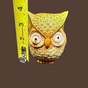 Retro Owl Ceramic Figurine Brown Green Mid Century Pottery Home Décor Fall MCM